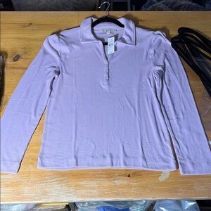 🌸 3 / $30 mix & match LOFT Cozy Ribbed Puff Sleeve Polo Top XL NWT